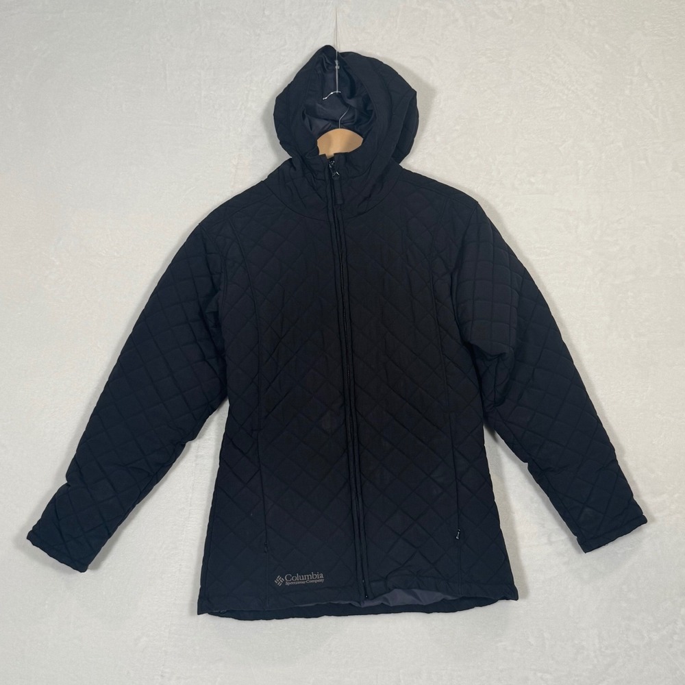 Columbia Womens Black Diamond Quilted Hooded Full Zip Jacket Size Small